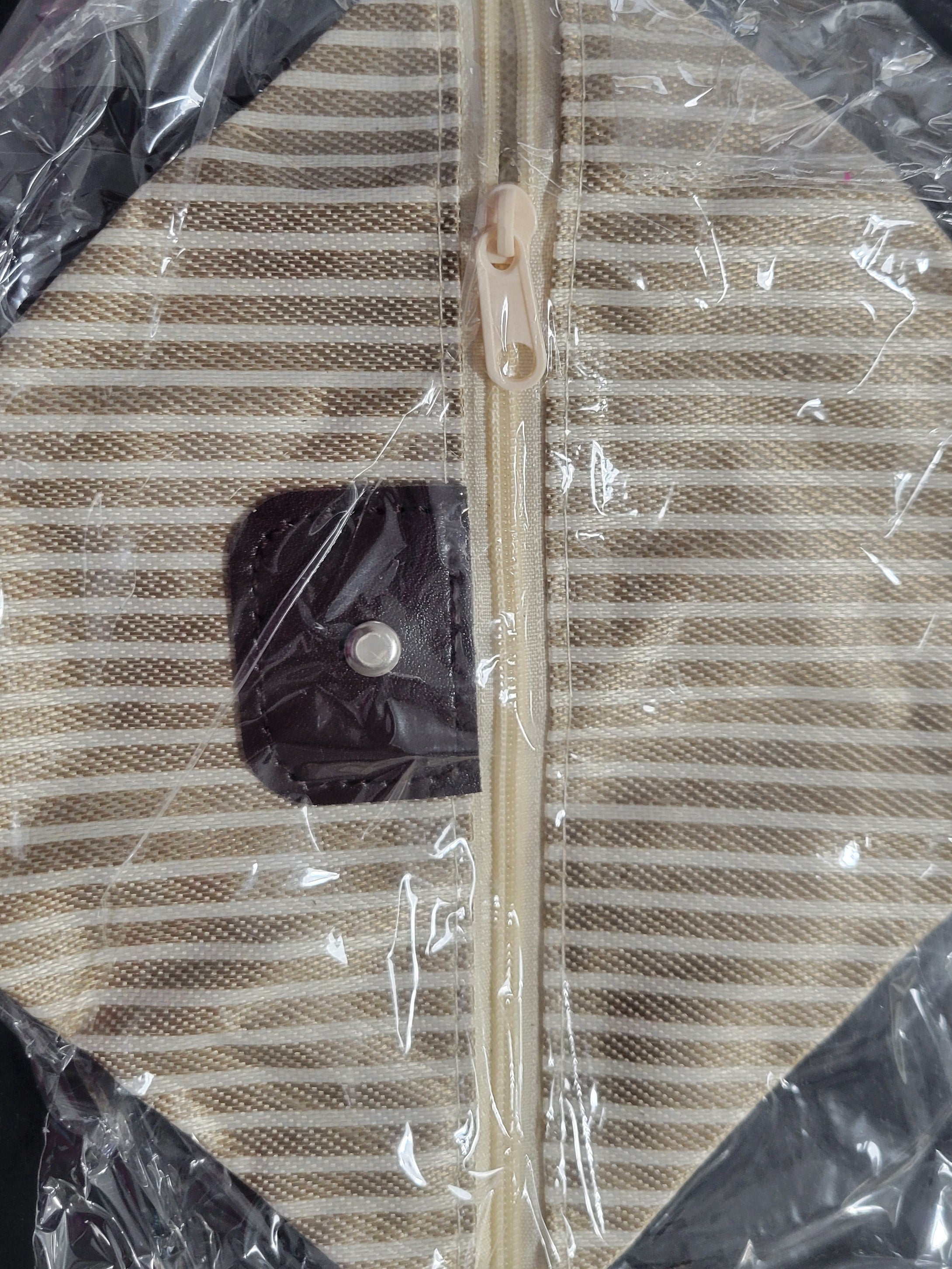 Stripped Tan Waterproof Makeup Bag